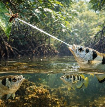 Рыбы-стрелки: точные выстрелы водой по насекомым