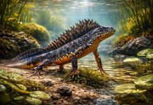 Гребенчатый тритон — крупный тритон с высоким брачным гребнем у самцов, индикатор чистых водоёмов Гребенчатый тритон — крупный тритон с высоким брачным гребнем у самцов, индикатор чистых водоёмов