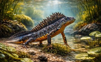 Гребенчатый тритон — крупный тритон с высоким брачным гребнем у самцов, индикатор чистых водоёмов Гребенчатый тритон — крупный тритон с высоким брачным гребнем у самцов, индикатор чистых водоёмов