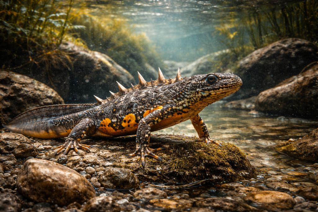 Испанский ребристый тритон — при угрозе выдвигает рёбра через кожу как шипы для защиты Испанский ребристый тритон — при угрозе выдвигает рёбра через кожу как “шипы” для защиты