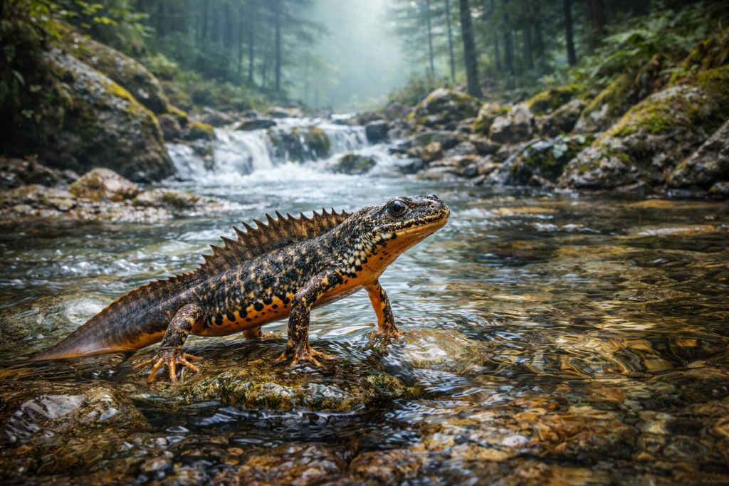 Карпатский тритон — горный вид, устойчив к прохладной воде и живёт в лесных ручьях Карпатский тритон — горный вид, устойчив к прохладной воде и живёт в лесных ручьях
