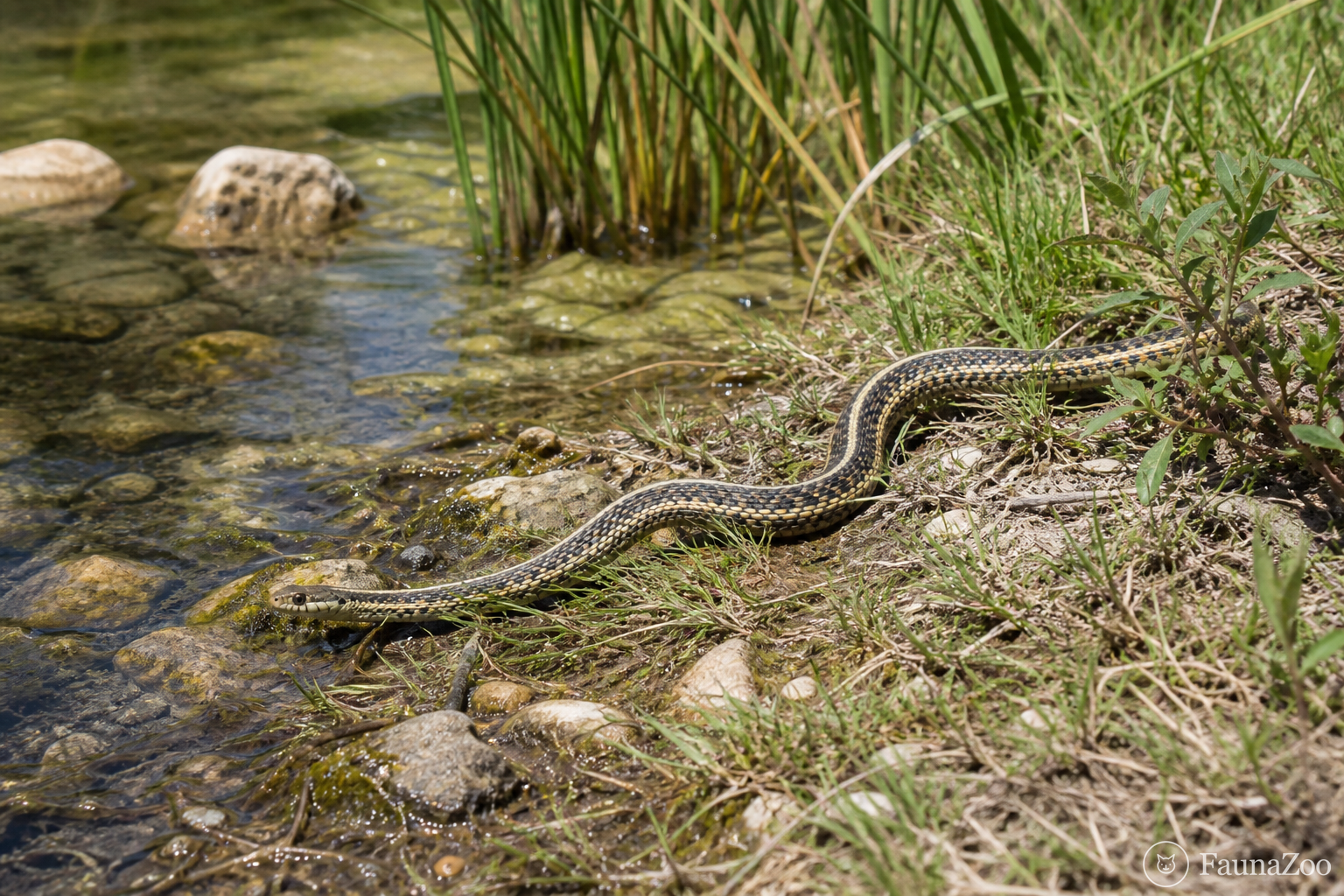 Шахматная подвязочная змея: полосы у пустынного источника