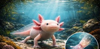 Аксолотль мексиканский — неотеническая саламандра, всю жизнь остаётся “личинкой” и регенерирует конечности