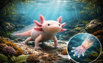 Аксолотль мексиканский — неотеническая саламандра, всю жизнь остаётся “личинкой” и регенерирует конечности