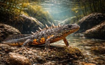 Испанский ребристый тритон — при угрозе выдвигает рёбра через кожу как “шипы” для защиты Испанский ребристый тритон — при угрозе выдвигает рёбра через кожу как “шипы” для защиты