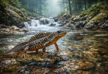 Карпатский тритон — горный вид, устойчив к прохладной воде и живёт в лесных ручьях