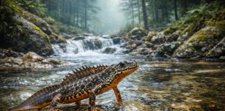 Карпатский тритон — горный вид, устойчив к прохладной воде и живёт в лесных ручьях