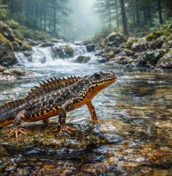 Карпатский тритон — горный вид, устойчив к прохладной воде и живёт в лесных ручьях