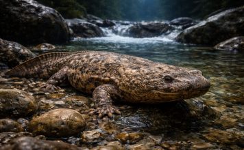 Китайская гигантская саламандра — рекордсмен по размеру, сильно пострадала из-за вылова и утраты местообитаний Китайская гигантская саламандра — рекордсмен по размеру, сильно пострадала из-за вылова и утраты местообитаний