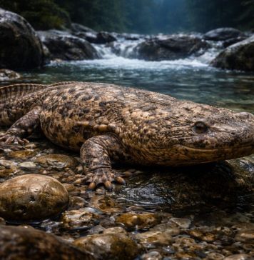 Китайская гигантская саламандра — рекордсмен по размеру, сильно пострадала из-за вылова и утраты местообитаний Китайская гигантская саламандра — рекордсмен по размеру, сильно пострадала из-за вылова и утраты местообитаний