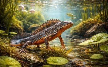 Обыкновенный тритон — маленький европейский тритон, размножается в прудах и весной меняет окраску Обыкновенный тритон — маленький европейский тритон, размножается в прудах и весной меняет окраску